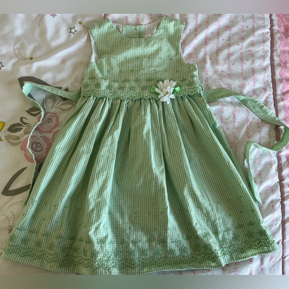 5, Emily Rose Green Gingham Dress with Floral Accent
